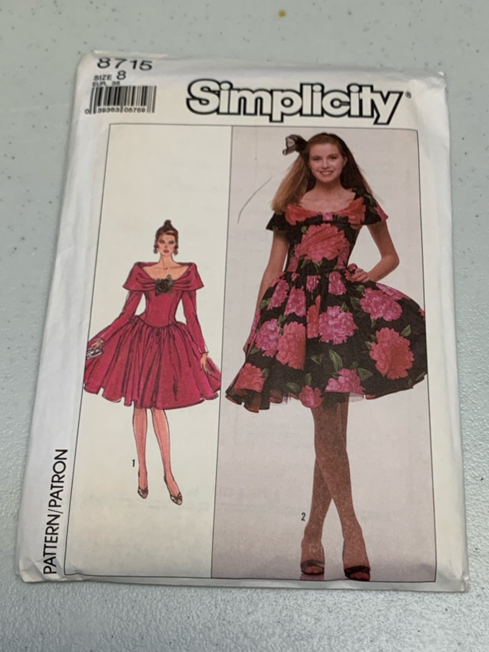 Simplicity 8715 Black Mini Dress with Pink Floral Pattern Size 8 Misses